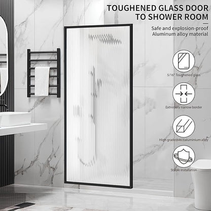 Shower Door 34" X 74" Clear Tempered Fluted Glass Framed Shower Screen Shower - Image 2