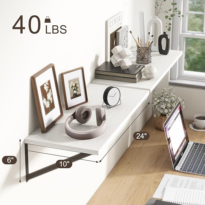 Deep White Floating Shelves for Wall, 10 Inch Deep Floating Shelf - Image 3
