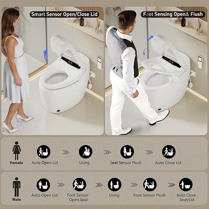 Smart Toilet with Warm Water Sprayer and Dryer, One Piece Bidet Toilet with - Image 4