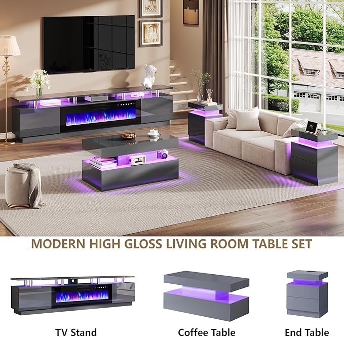 AMERLIFE 90" 2 Tier Fireplace TV Stand - Image 8