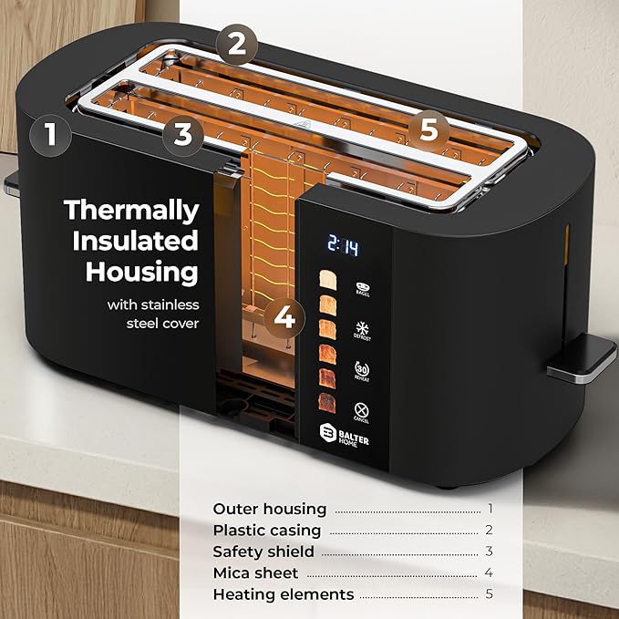 Toaster 4 Slice Wide Slot, Bagel Function, Long Slot, Stainless Steel, Touch - Image 9