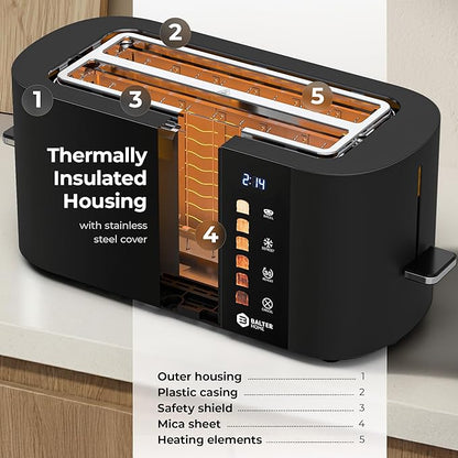 Toaster 4 Slice Wide Slot, Bagel Function, Long Slot, Stainless Steel, Touch - Image 9