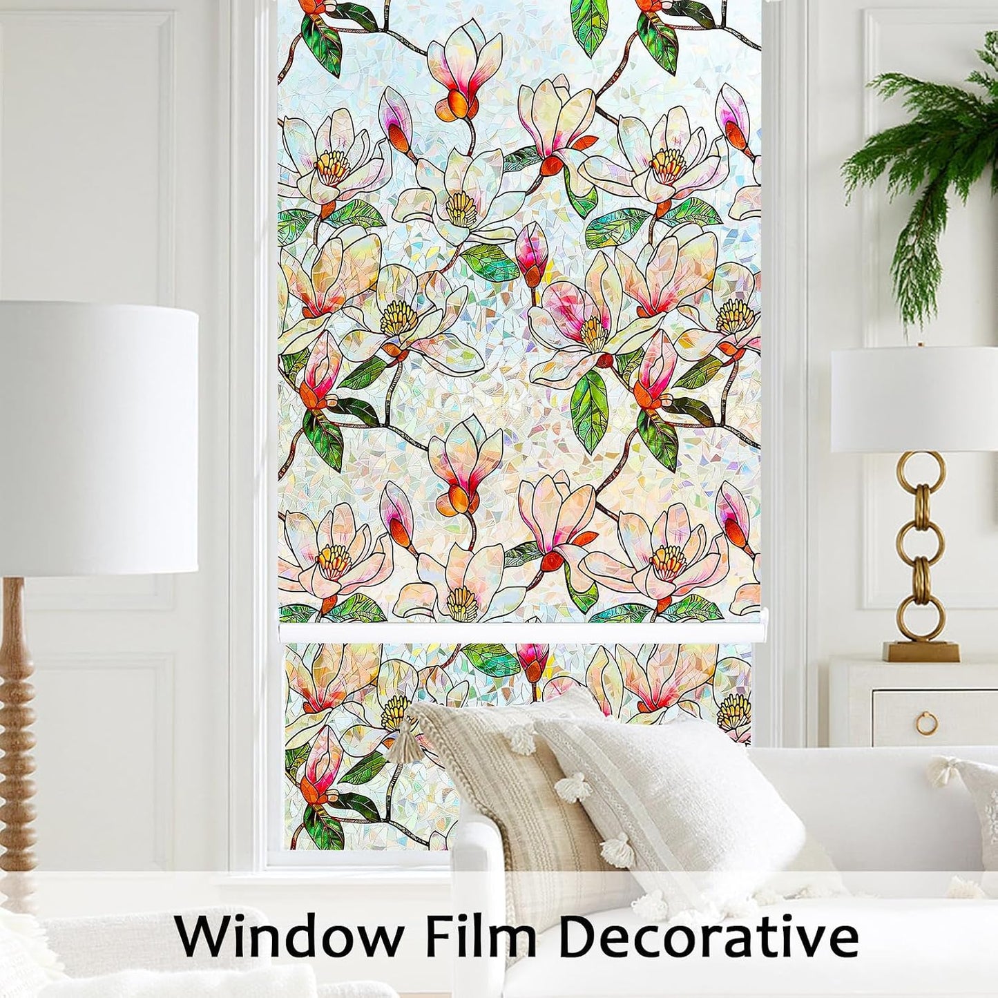 Window Privacy Film, Stained Glass Rainbow Stickers 17.5"x78.7" | 3D Colorful Static Cling Window Film, UV Blocking Heat Control Non-Adhesive, Day Night Privacy for Front Door Bathroom Office