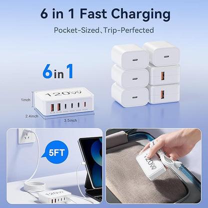 USB C Charger Block, 120W GaN 6-Port Charging Station, 30W Fixed PD Port Type C - Image 5