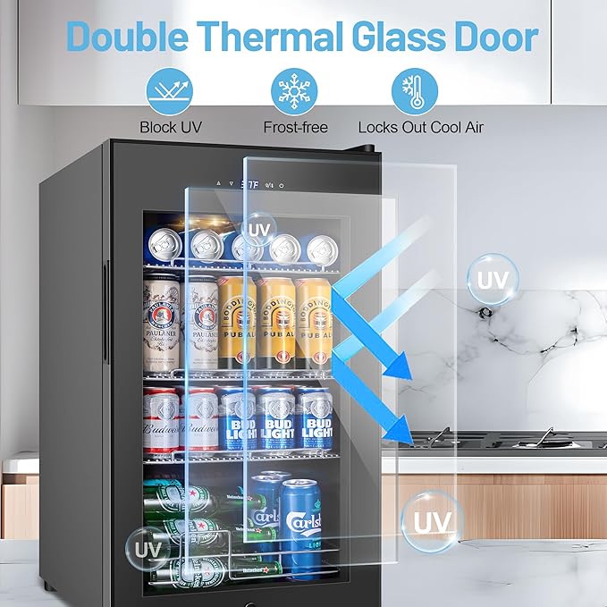 Beverage Refrigerator Cooler, 17 Inch 120 Cans Freestanding Mini Fridge - Image 4