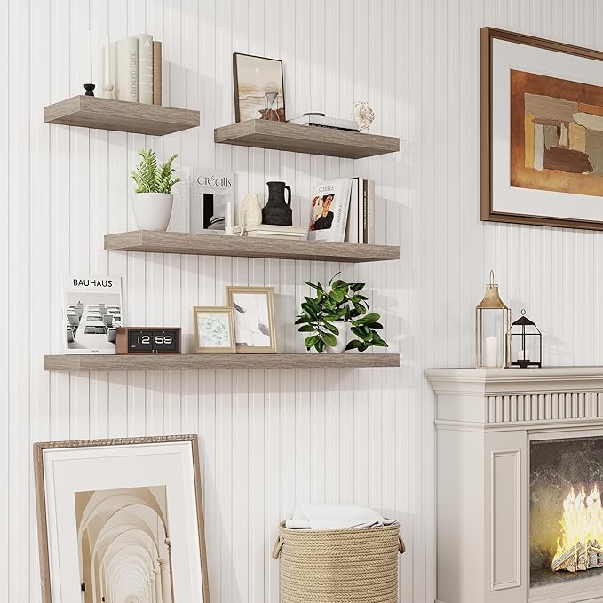 72in Floating Shelves for Wall, Long Wall Mounted Engineered Wood Shelves - Image 2