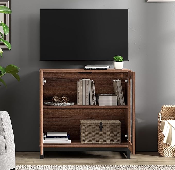 WAMPAT Modern TV Stand with Glass Doors - Image 3