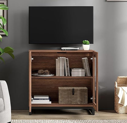WAMPAT Modern TV Stand with Glass Doors - Image 3