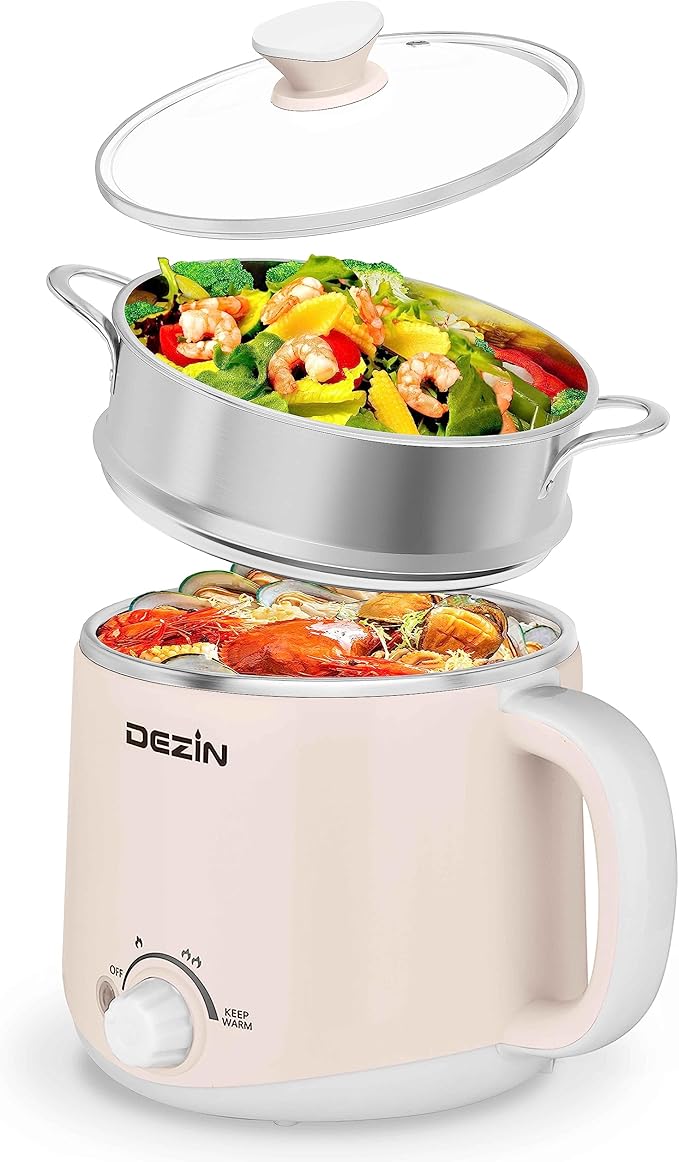 Dezin Hot Pot Electric with Steamer, Rapid Noodles Cooker, Stainless Steel by DEZIN