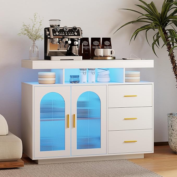 40" LED Buffet Cabinet with Charging Station, Auto Sensor Kitchen Storage - Image 3
