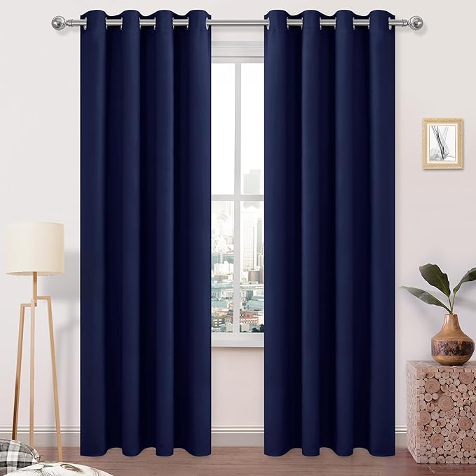DWCN Navy Blue Blackout Curtains 84 Inches Long, Room Darkening Thermal Drapes by DWCN