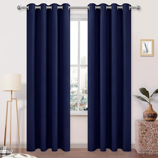 DWCN Navy Blue Blackout Curtains 84 Inches Long, Room Darkening Thermal Drapes by DWCN