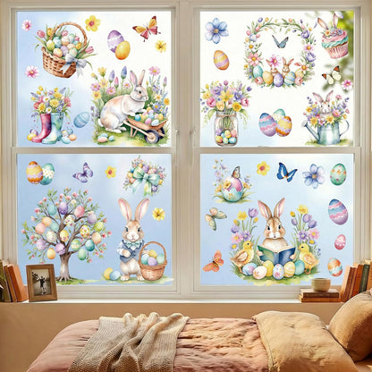 9 Sheets Easter Window Clings Decor, Bunny & Egg Window Stickers, Spring Decorations for Home, Office, Classroom, Holiday Decals for Glass Windows & Doors