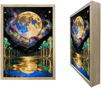 URVIP LED Glowing Photo Frame, 3D Starry-Sky Blue Moon Wall Art, 9x12 Inches by URVIP