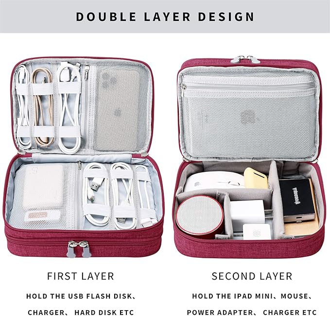 mygreen Travel Cable Organizer Bag, Two-Layer Electronics Accessories Organizer - Image 5