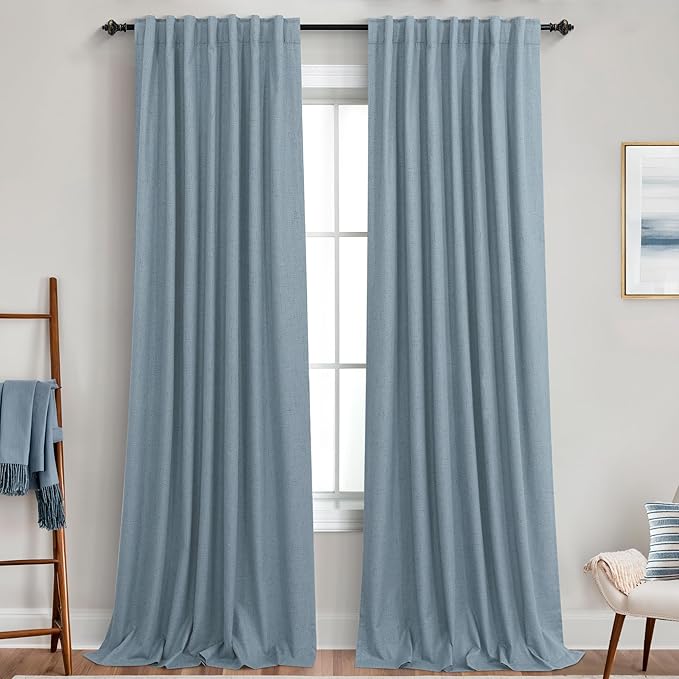 KOUFALL Light Blue Blackout Curtains 96 Inch Long 2 Panel Set, Linen Textured - Image 9