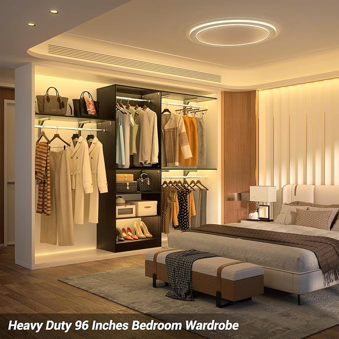 8FT Closet System with Shelves, Wall Mount Bedroom Wardrobe Walk-in Closet - Image 2