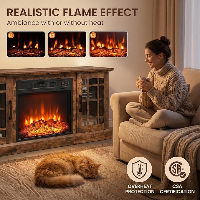 SIMOE Fireplace TV Stand for 55 TV, 48 Inch Stand - Image 2