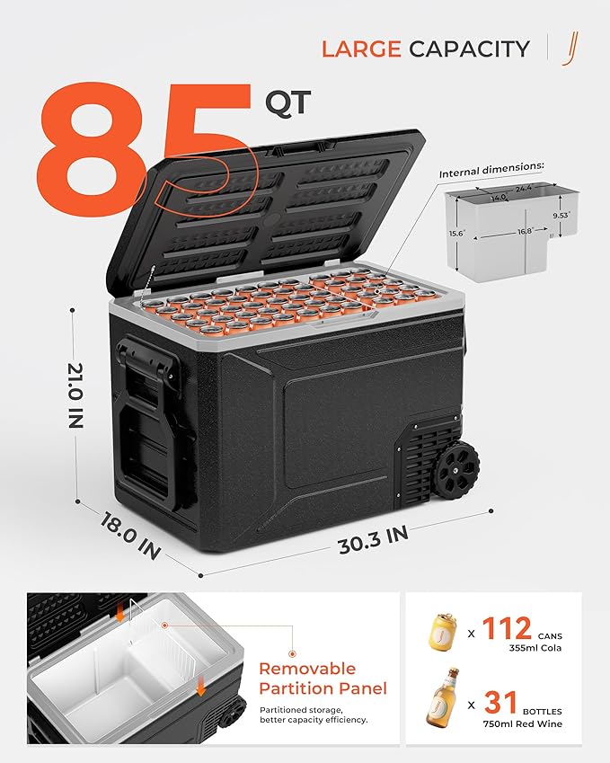 12V Refrigerator, 85 Quart Electric Cooler, 12V/24V DC 100~240V AC, 12v cooler - Image 2