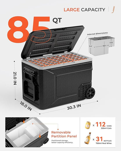 12V Refrigerator, 85 Quart Electric Cooler, 12V/24V DC 100~240V AC, 12v cooler - Image 2
