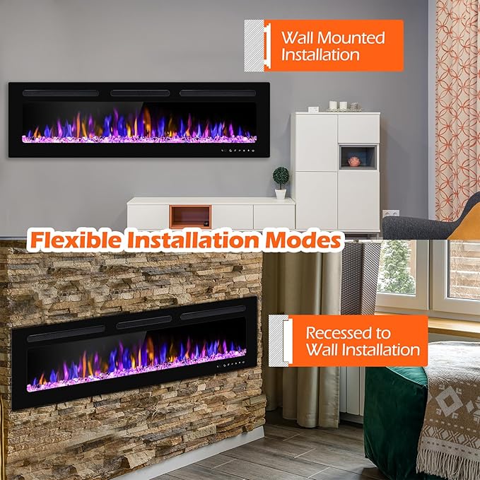 68" Electric Fireplace Wall Mounted and Recessed - Image 9