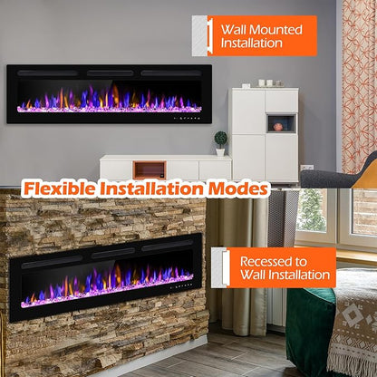 68" Electric Fireplace Wall Mounted and Recessed - Image 9
