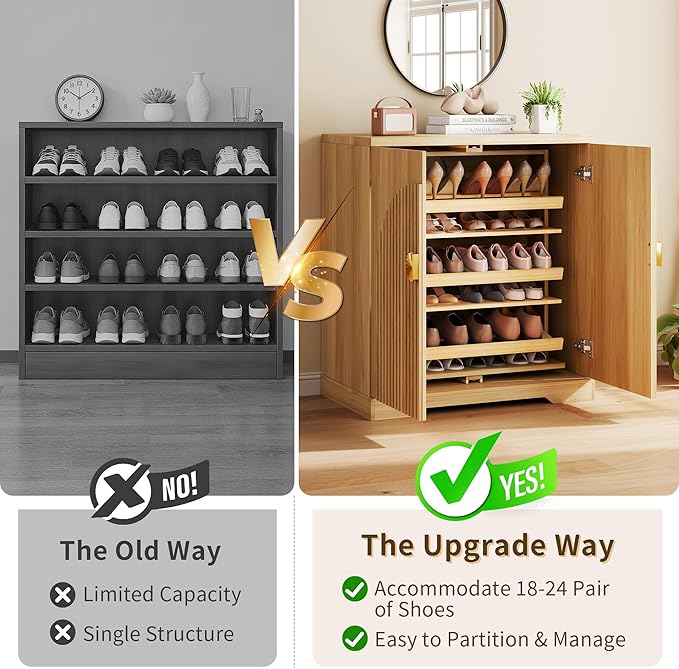 Vlsrka Shoe Cabinet Storage for Entryway, 6-Tier Rotating Shoe Organizer Cabinet - Image 6