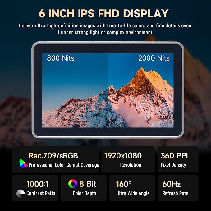 VILTROX DC-X3 2000 Nits SDI Camera Field Monitor, 4K HDMI 6 inch Touchscreen On - Image 2