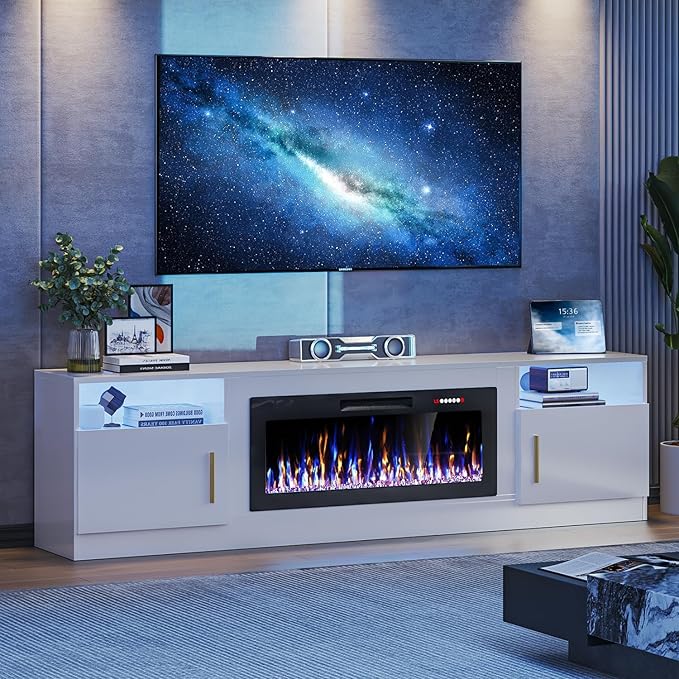 VITESSE TV Stand with 36" inch Electric Fireplace Up to 90" TVs, LED Light by Vitesse