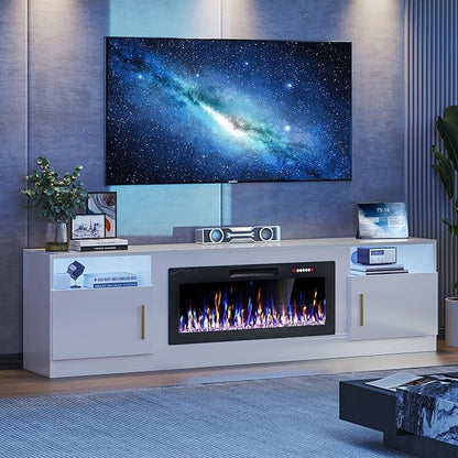 VITESSE TV Stand with 36" inch Electric Fireplace Up to 90" TVs, LED Light by Vitesse