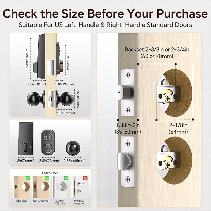 VCHOO Keyless Entry Door Lock Set WiFi Smart App Control Door Lock - Image 8