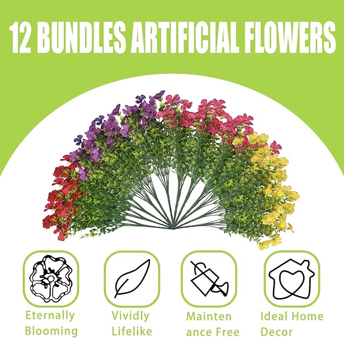 12 Bundles Artificial Flowers for Spring Summer Outdoor Decoration Faux - Image 6