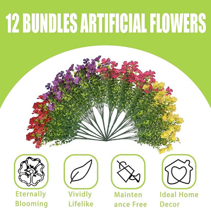 12 Bundles Artificial Flowers for Spring Summer Outdoor Decoration Faux - Image 6