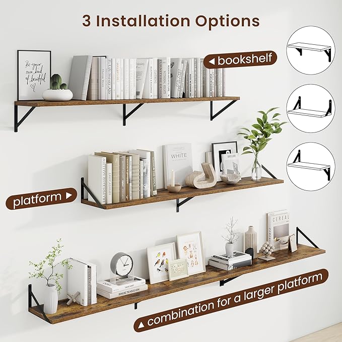 Axeman Deep Floating Shelves | 55 Inch Brown Wall Shelves Set of 2 | 10 Inch - Image 4