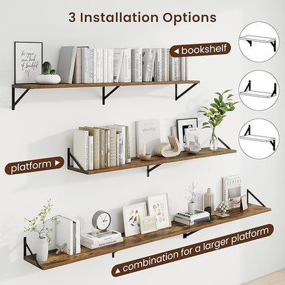 Axeman Deep Floating Shelves | 55 Inch Brown Wall Shelves Set of 2 | 10 Inch - Image 4