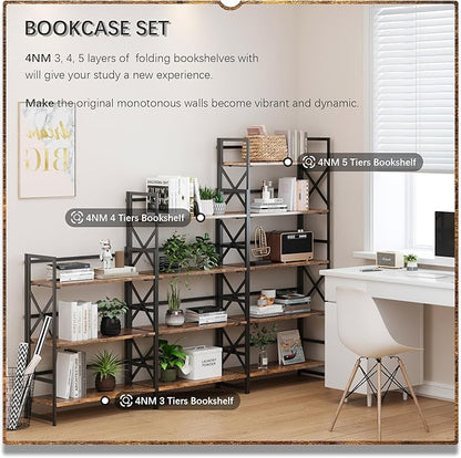 4NM 5 Tiers No Assembly Book Shelves, 51.2" H Folding Bookshelf Bookcase Open - Image 5