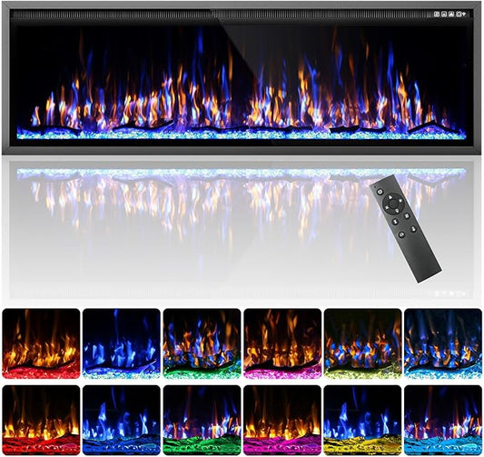 60'' Luxury Electric Fireplace – Wall Mounted & Recessed, Ultra-Slim Design by Kucreiheat