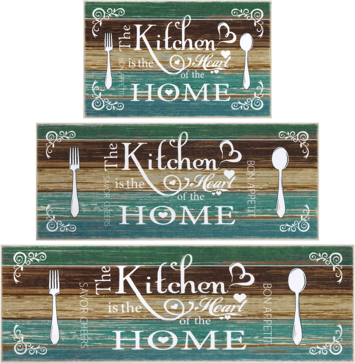 Vaukki Boho Kitchen Rug Sets 3 Piece,Teal Washable Kitchen Mat for Floor