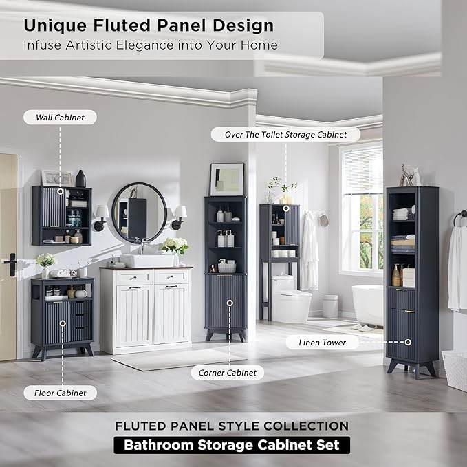 RedLemon Bathroom Wall Cabinet w/Fluted Sliding Door, Modern Medicine Cabinet - Image 3