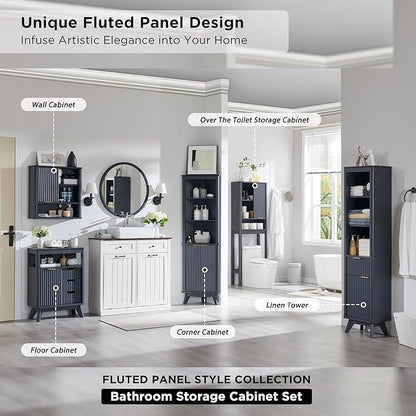 RedLemon Bathroom Wall Cabinet w/Fluted Sliding Door, Modern Medicine Cabinet - Image 3