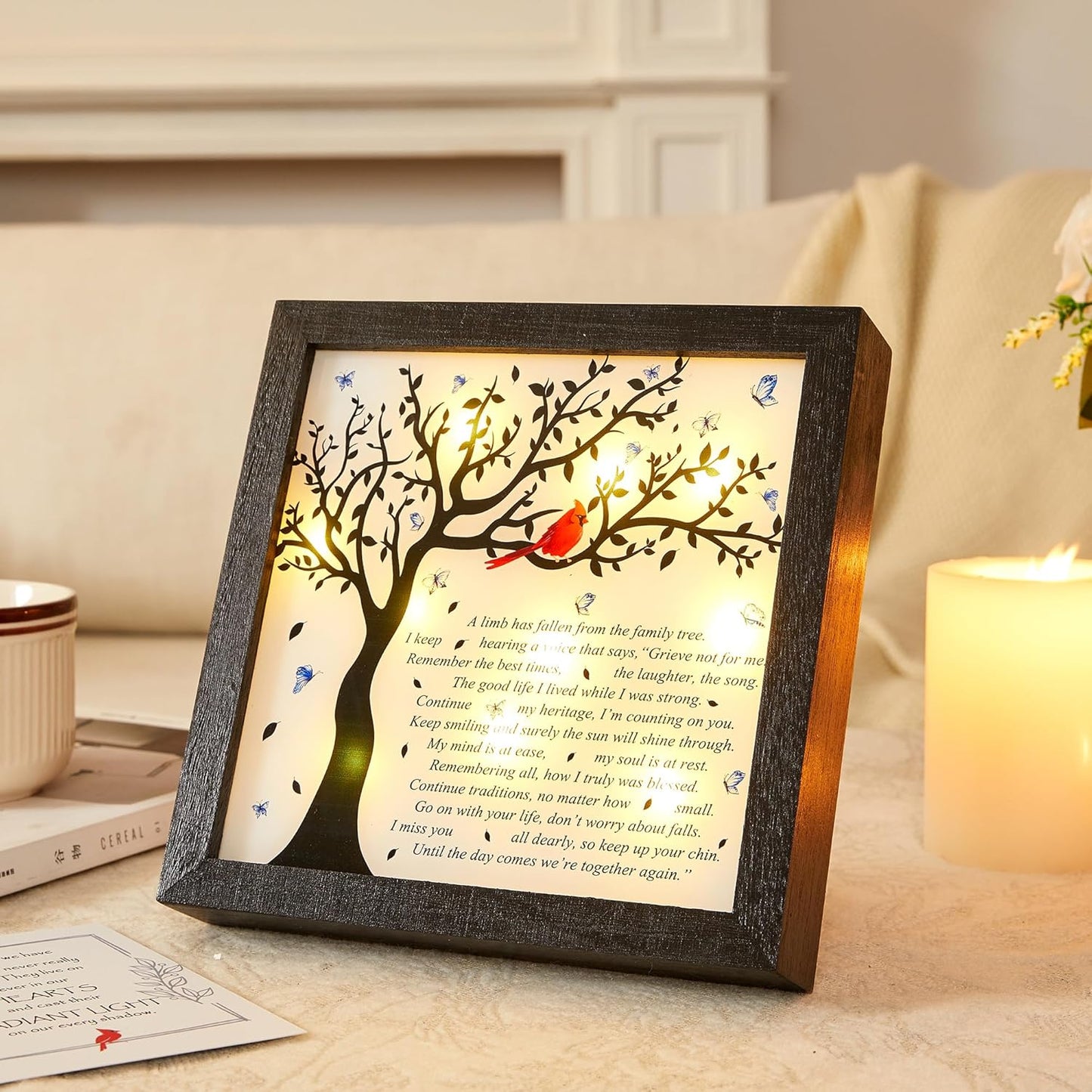 WOODEXPE Sympathy Gift LED Memorial Shadow Box 8"x8" Memorial Gifts for Loss of Loved One - A Limb Has Fallen from The Family Tree