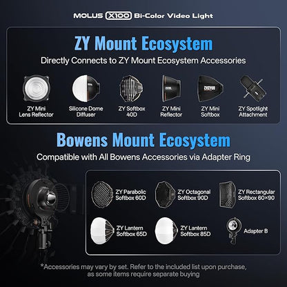 ZHIYUN MOLUS X100 Bi-color Combo 100W Video Light V2 Upgraded Version - Image 9