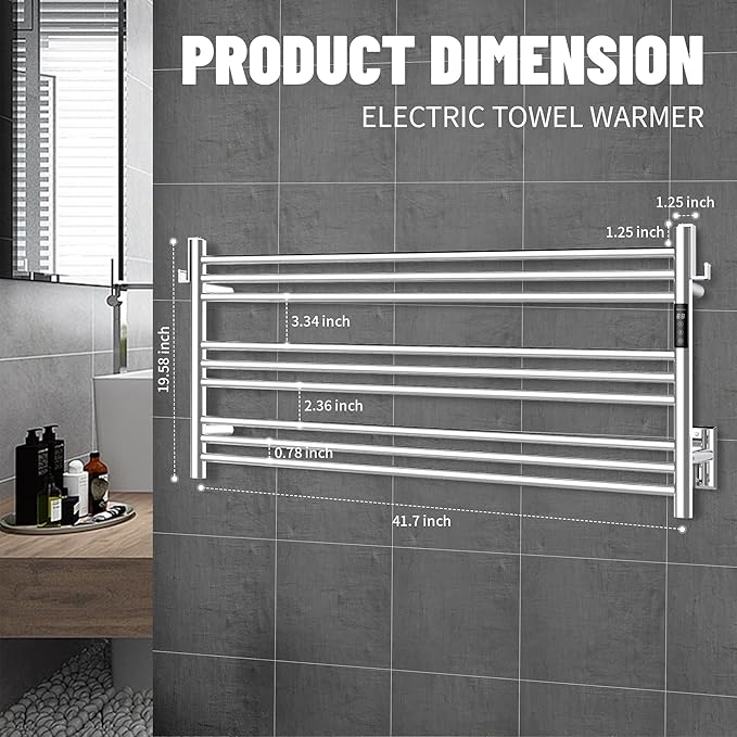 K&KALONZO Towel Warmer for Bathroom, Wall-Mounted 9-Bar Heated Towel Rack - Image 6