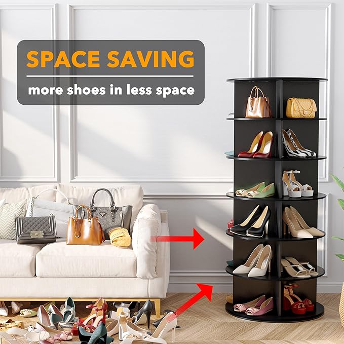SpaceAid 6 Tier Rotating Shoe Rack Tower, Spinning Shoe Display Lazy Susan - Image 3