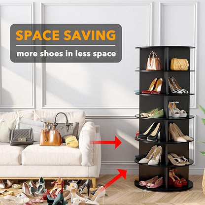 SpaceAid 6 Tier Rotating Shoe Rack Tower, Spinning Shoe Display Lazy Susan - Image 3