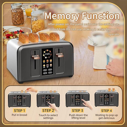 SEEDEEM Toaster 4 Slice, Stainless Toaster & Touch Control, LCD Display - Image 5