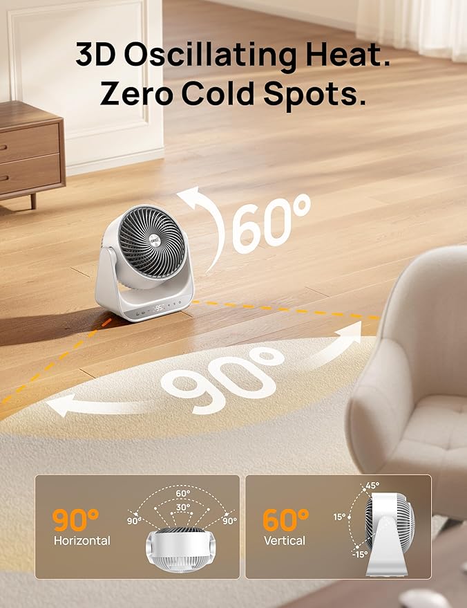 DREO 60° Vertical & 90° Horizontal 3D Oscillating Heating, 12 ft/s Long-Range - Image 4