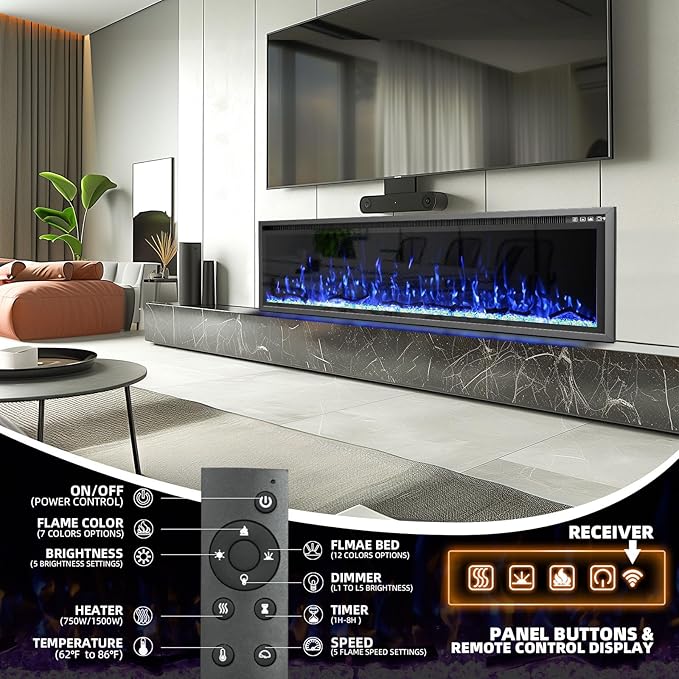 72'' Luxury Electric Fireplace – Wall Mounted & Recessed, Ultra-Slim Design - Image 3