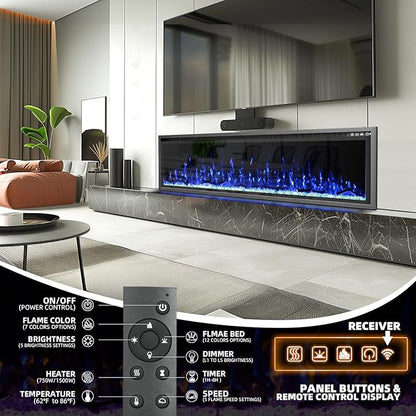 72'' Luxury Electric Fireplace – Wall Mounted & Recessed, Ultra-Slim Design - Image 3