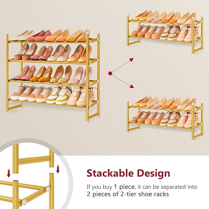 Tajsoon Expandable Shoe Rack for Closet 4 Tier, 29“-41“Adjustable & Stackable - Image 6